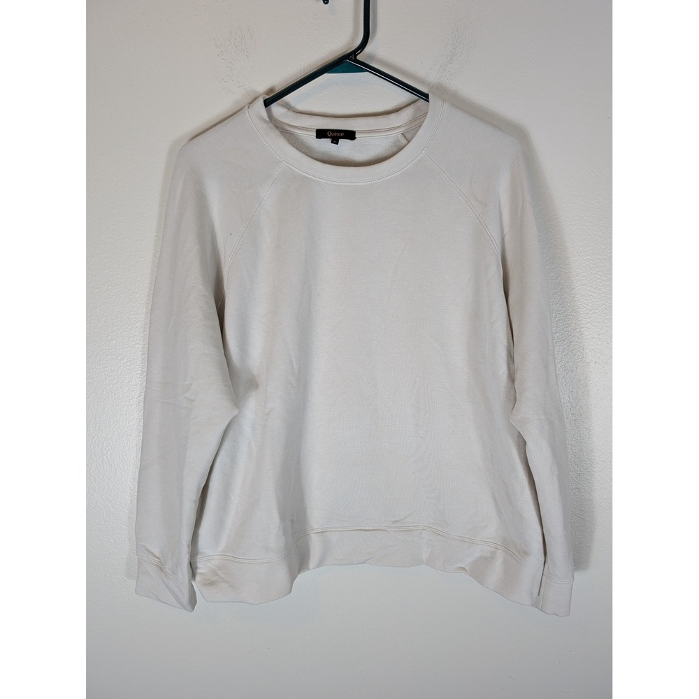 Quince Women's XL SuperSoft Fleece Crew Sweatshirt Off-White Raglan Sleeve